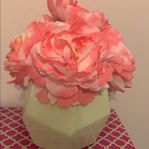 Faux pink peony in glass vase